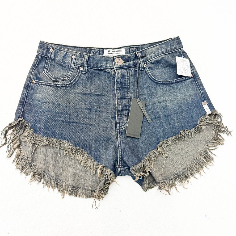 One x One Teaspoon Mid Length Denim Shorts Fox Black Charcoal Size 26 NWT